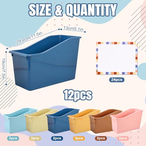 FYSUIMU 12Pcs Boho Book Bin Classroom Plastic Pin Book Storage Basket Box for Back to School Shelves Closet Nursery Home School Office
