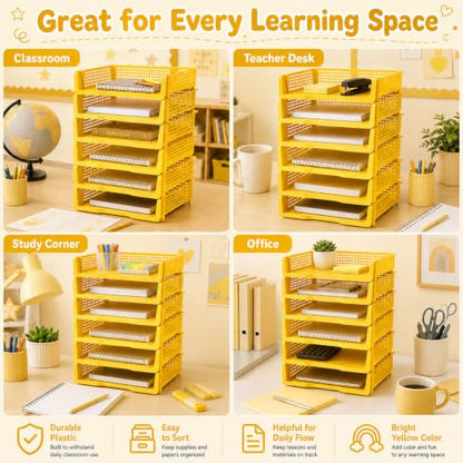 6 Pcs Yellow Turn in Trays Classroom, Stackable Paper Bins for Classroom, 13x9x2.8 inch Plastic Baskets Desktop Organization System Office (Yellow) - color: Yellow