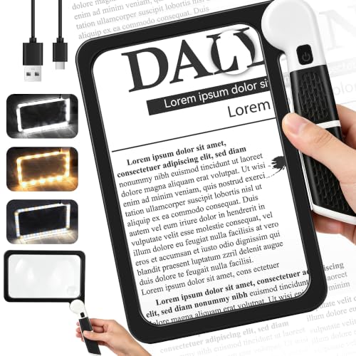 Magnifying Glass for Reading: 5X10X Rechargeable Large Light Book Magnifier