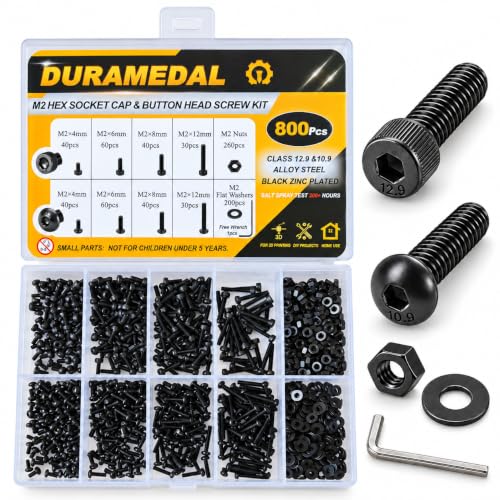 800PCS M2 Hex Socket Head & Button Head Screws Nuts Assortment Kit - size: M2 Button&Cap Head Kit 800pcs / 8 Sizes