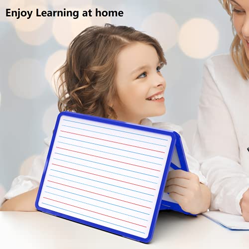 Small Dry Erase White Board with Stand, Double Sided Dry Erase Board for Kids, Foldable Small White Board Portable Mini Whiteboard with Lines & Holder for Home School Office - color: Blue