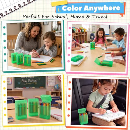 Clabby 2 Pcs 2 in 1 Plastic Crayon Box with Sharpener Holds 24, Green - color: Green