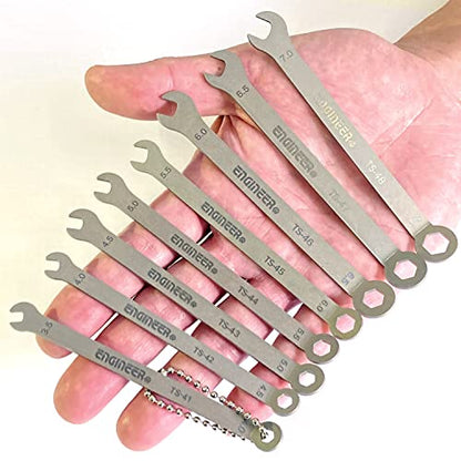 ENGINEER 8-in-1 Mini Combination Spanner Set. Made in Japan. 1.5mm Thin Shank & Head for Work in Confined Spaces. TS-04