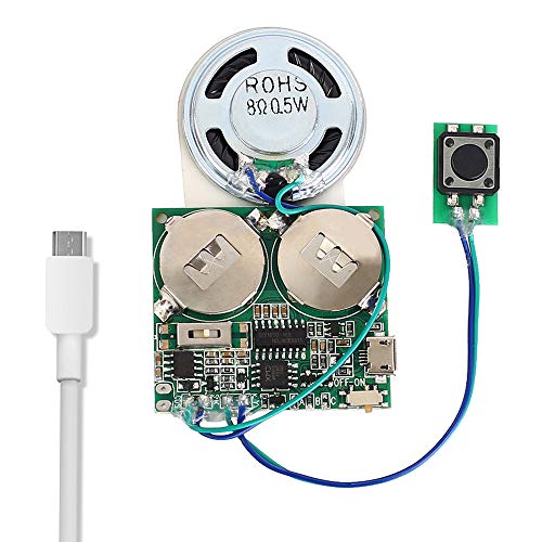 Icstation Recordable Sound Module, 8M USB Programmable Sound Chip with Speaker, Push Button Activated Charging Sound Board for DIY Mother's Day Greeting Card, Creative Electronics Project - color: Button Control with Battery