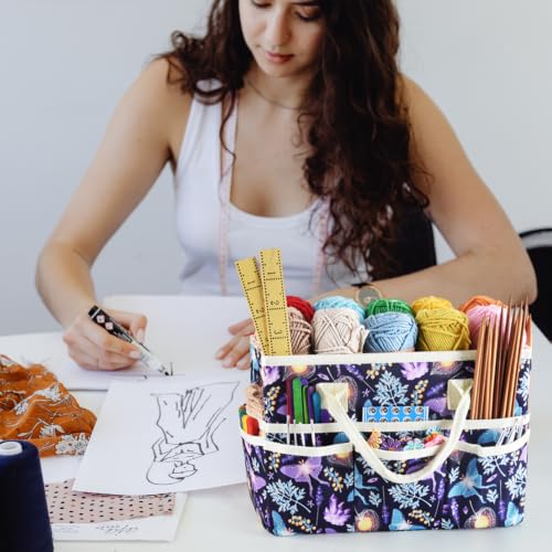 E-WEICHEN Craft Organizer Tote Bag with Multiple Pockets,Purple Firefly - color: Purple Firefly