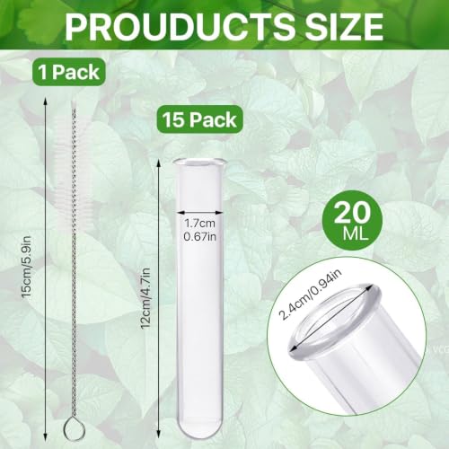 15 Pcs Clear Test Tubes for Plant Propagation Station, Acrylic Test Tubes for Scientific Experiments,20 ml Round Bottom Test Tubes for Hydroponic Flowers Home Office -0.67" Diameter
