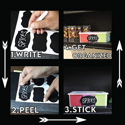 Mantah Oval Chalkboard Labels 200pcs with 2 White Chalk Marker, Reusable Waterproof Chalk Label for Storage Bin, Labels for Food Container, Label for Jars, Containers - size: 200 PCS, Oval Shape
