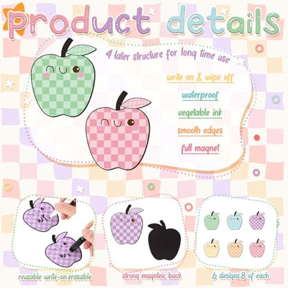 48 Pcs Pastel Dry Erase Magnetic Labels, Fruit - style: Fruit