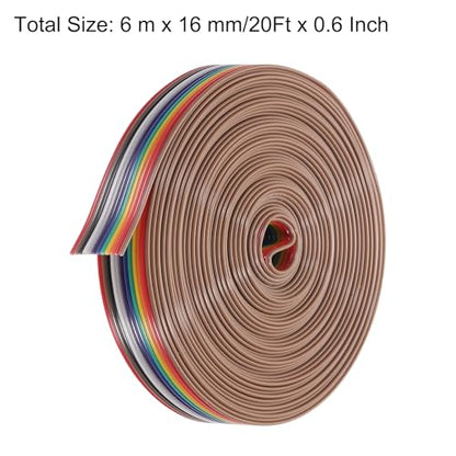 MECCANIXITY 1 Pcs 12 Pin Flat Rainbow Ribbon Cable 20 Ft 1.27mm Pitch Breadboard Jumper Wires for Electronic Projects - size: 20 Ft, style: 12P