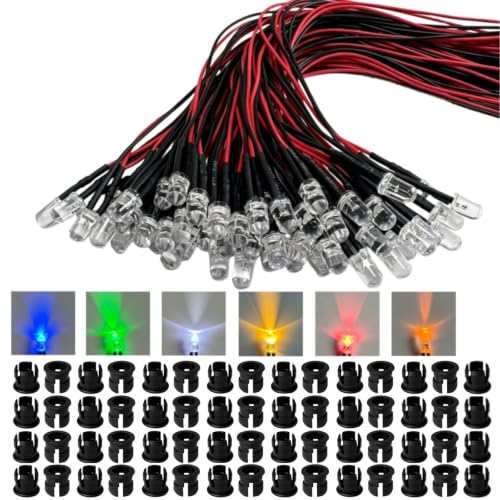 60pcs 5MM Pre Wired Micro Led Light Emitting Diodes Kit 5V-12V,