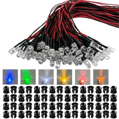 60pcs 5MM Pre Wired Micro Led Light Emitting Diodes Kit 5V-12V,