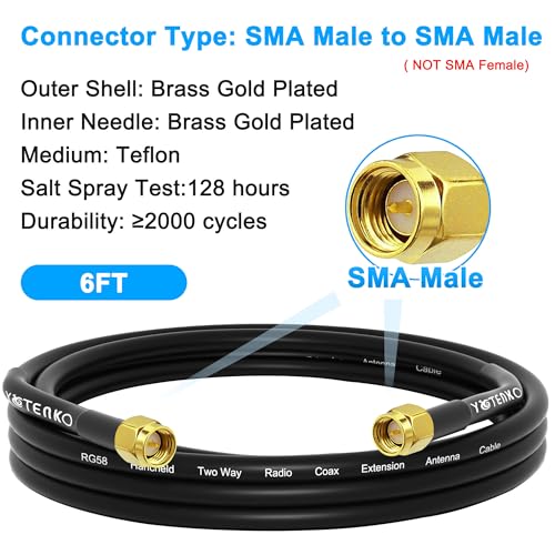 6FT SMA Male to SMA Male Extension RG58 Coaxial Jumper 50 Ohm Coax - size: 6FT