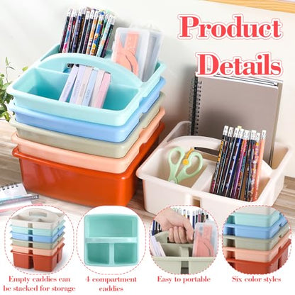 Lineshading 6 Pack 3 Compartment Classroom Table Caddy with Handle Boho