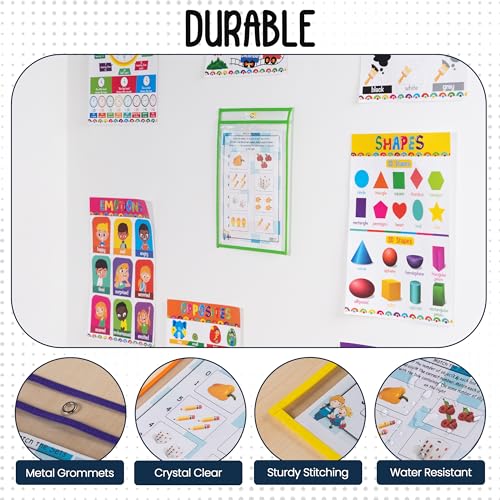 Essex Wares - 6 Pack, Pastel Colors Dry Erase Pockets, 10" W x 13.5" T - color: Pastel Colors