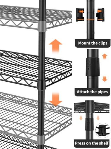 Golpart 5Tier Adjustable Storage Shelves Metal Wire Shelving Standing Shelf - color: Black, size: 5-tier-18"Dx46"Wx77"H