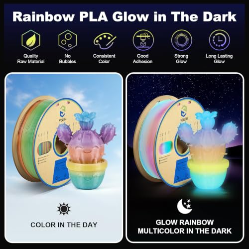 YOUSU 3D Printer Filament, Glow in the Dark Filament, Luminous Rainbow 1kg - color: 5-glow Rainbow a