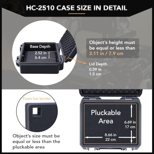 Lykus HC-2510 Waterproof Hard Case with Foam, Inner Size 8.66*6.69*3.11in - color: Black, size: HC-2510