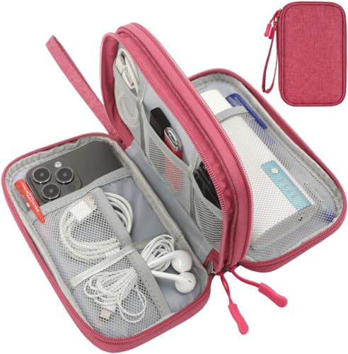 CAAORDKSO Small Cable Organizer Bag, Charger Organizer Case Pouch Travel Bag, Waterproof Electronics Accessories Case for USB, Cable, Cord, Charger, Phone, Power Bank, Earphone (Rose Red, Medium) - color: Rose Red, size: Medium