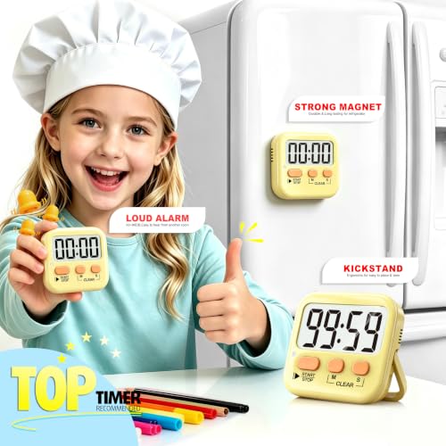 Antonki 2 Pack Digital Timer for Kids Classroom Kitchen Timers for Cooking - color: Yellow