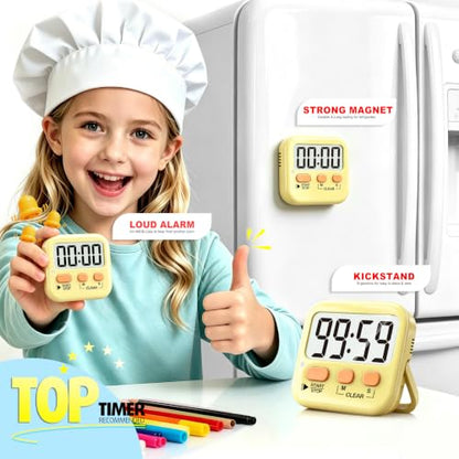 Antonki 2 Pack Digital Timer for Kids Classroom Kitchen Timers for Cooking - color: Yellow
