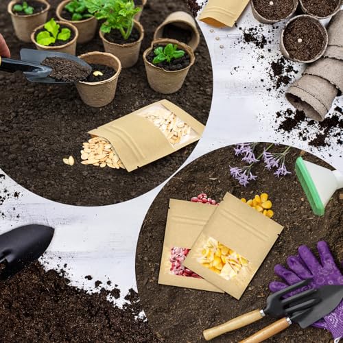 100 Pcs Small Resealable Seed Envelopes, Mini Kraft Bags with Window, 2.7"x3.5" Seed Packets Empty, Coffee Sample Bags, Food Spice Storage Bag - size: 2.7"x3.5"