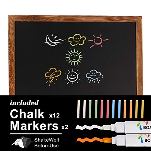 Rustic Wood Framed Magnetic Chalkboard 24 x 36, Large Hanging Chalk Board Sign for Kids, Non-Porous Wall Blackboard for Wedding Kitchen Restaurant Menu and Home with 4 Unique Magnets, Brown - color: Brown