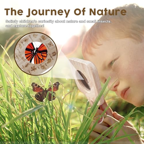 Wooden Insect Observation Kit for Kids,10Pcs Outdoor Nature Explorer Set, Insect Habitat Cage,Butterfly Net,Magnifying Glass,Compass STEM Education Toy, Birthday Backyard Gift for 3+ Boys & Girls
