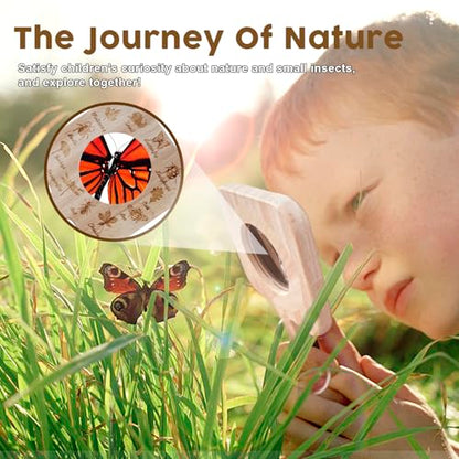Wooden Insect Observation Kit for Kids,10Pcs Outdoor Nature Explorer Set, Insect Habitat Cage,Butterfly Net,Magnifying Glass,Compass STEM Education Toy, Birthday Backyard Gift for 3+ Boys & Girls