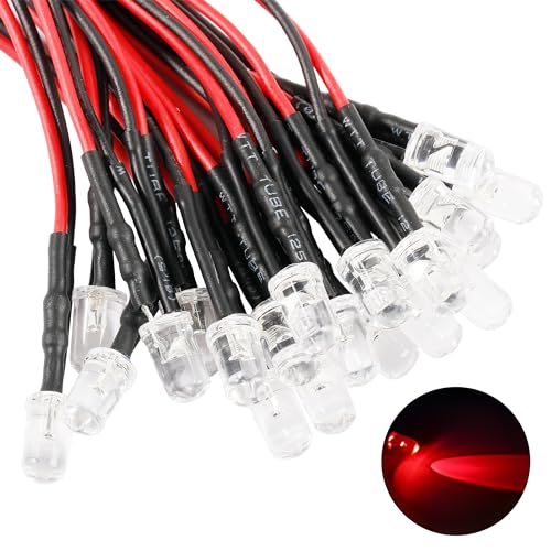 60pcs Red Pre Wired Led Diode Lights 12v,5mm Led Light Emitting Diodes for DIY Scientific Experiment - color: Clear-red(60pcs)