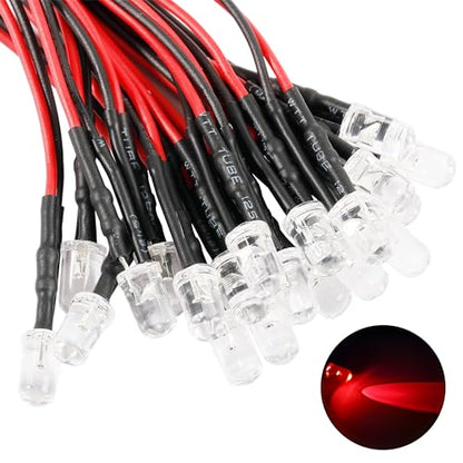 60pcs Red Pre Wired Led Diode Lights 12v,5mm Led Light Emitting Diodes for DIY Scientific Experiment - color: Clear-red(60pcs)