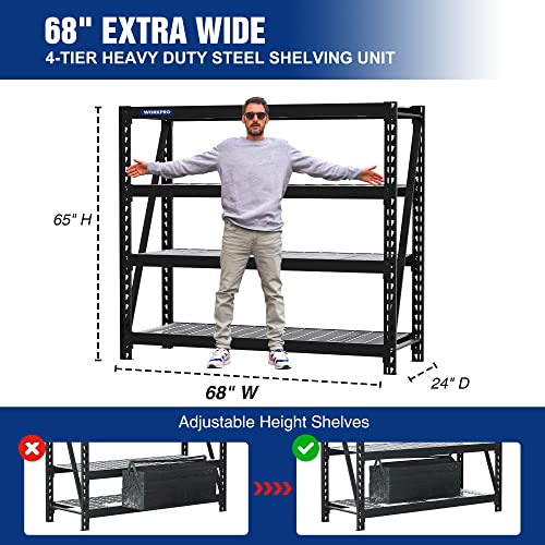 WORKPRO Heavy Duty Metal Garage Shelving, 68"W x 24"D x 65"H, 7200 LBS Load - size: 68"W x 24"D x 65"H