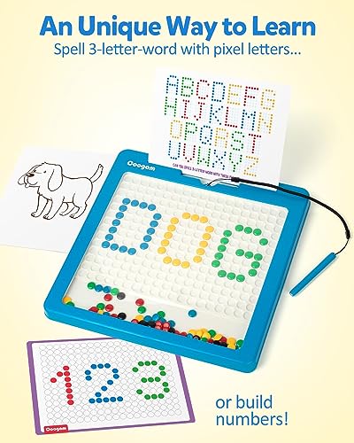 Coogam Magnetic Drawing Board, Large Magnet Doodle Board with Pen and Dot Beads, Color Shape Pattern Art Pad, Montessori Educational Traveling Toy Gift for 3 4 5 6 Years Old