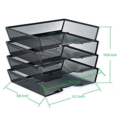 SETTFRFE 4 Tier Metal Letter Tray Desk Organizer-Stackable Paper Tray,Black