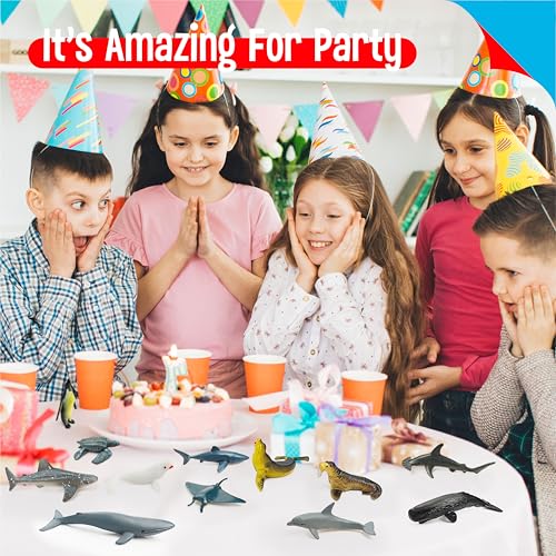 12 Marine Animal Figurines for Kids, Plastic Animal Toys Tiny Portable Sea Creature Figures Playset Montessori Toy Educational Game for Homeschool Preschool Toddler Kids - style: Marine animals (excluding cards)
