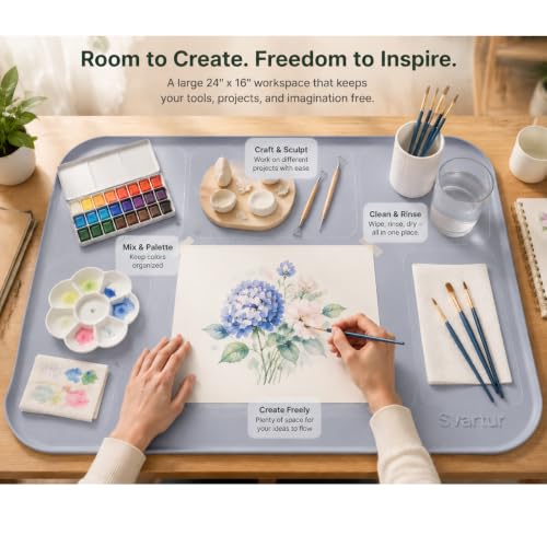 Silicone Mat for Craft 24" x 16" with Raised Edge, Roll-Up Design with Storage Strap, Multi-Purpose Desk & Table Protector Silicone Art Mat for Crafts, Painting & DIY, Light Green & Gray - color: Light Green & Gray