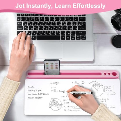Desktop Glass Whiteboard with Storage, Desk Dry Erase White Board Pink - color: Organizer-pink