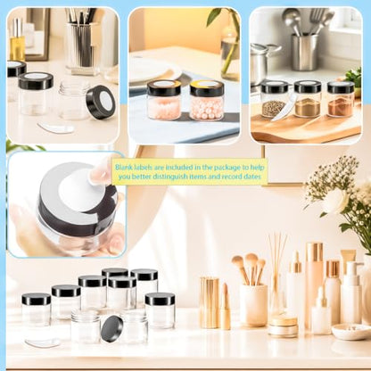 10 Pack 2oz Plastic Jars Round Clear Containers with Lids, 60ml Empty Small Cosmetic Jars Makeup Containers, 2ounce Slime Jar Travel Cosmetic Container for Cream Lotion Sample Ointment,Black - color: Black, size: 2oz-10pack