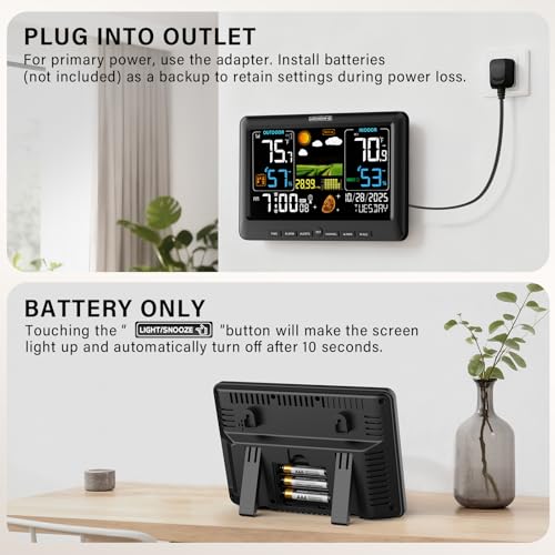 BluSon Weather Station Wireless Indoor Outdoor Thermometer with 3 Sensors - color: Deep black