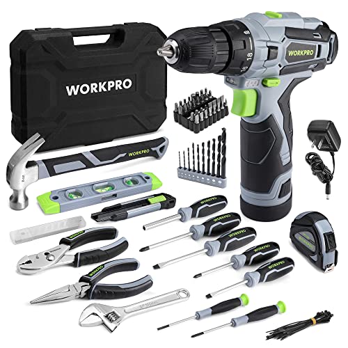 WORKPRO 12V Cordless Pink Drill Set for Women, Home Tool Kit with Tool box - color: Grey
