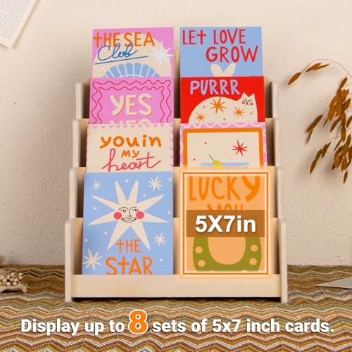 PUERSI Greeting Card Display Stand, Wooden 4-Tier Postcard Display Stand - color: Beige