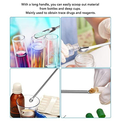 Generic 12Pcs Laboratory Spatula, Stainless Steel Micro Scoop Dual Head Design with Polished Long Handle and Cloth Bag, for Experiment Lab Home Use