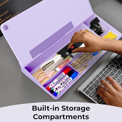 Chalkola Lavender Glass Desktop Whiteboard with Storage + 3 Markers - color: Lavender