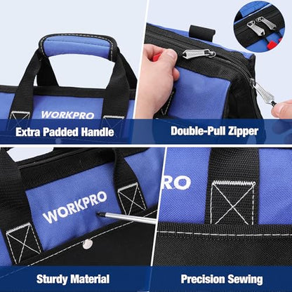 WORKPRO 13-inch Tool Bag, Wide Mouth Tool Tote with Inside Pockets - color: Blue