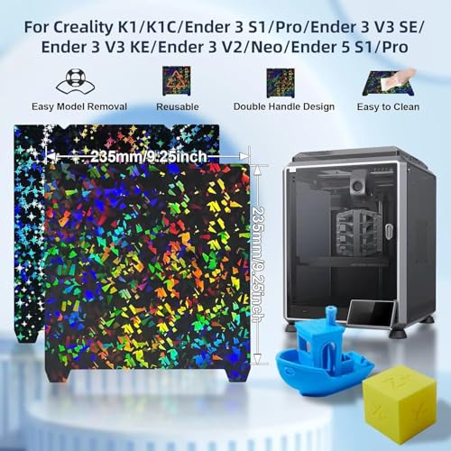 IdeaFormer-3D K1 K1C K1 SE Build Plate Rainbow Confetti PEF+Galaxy PEY Spring Steel Bed Plate with Magnetic Plate 235x235mm for Creality K1C/K1/K1 SE/Ender 3 V3 SE/KE/Ender 3 S1/Pro/Ender 5 S1 - color: Rainbow Confetti PEF+Galaxy PEY