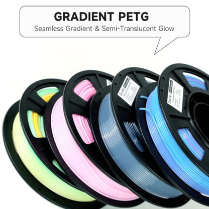 GratKit Gradient PETG Filament, Color Change 3D Printer Filament 1.75mm,Multicolor PETG Translucent Gradient, 4 * 250g/Roll - color: Gradient-blue Purple, Blue White Orange, Misty Gray White, Creamy Pink White