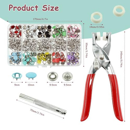 SHRJ 240Sets Metal Snaps Button Kit with Pliers Press Tool for Sewing - style: 240 Sets(Hollow & Solid)