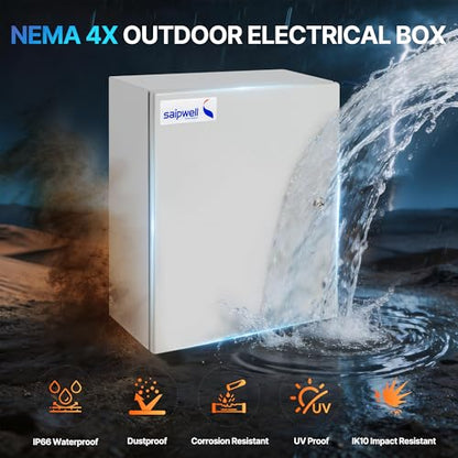 20x16x8 NEMA 4X Electrical Enclosure Metal Outdoor Enclosure Box - size: 20"H × 16"W × 8"D