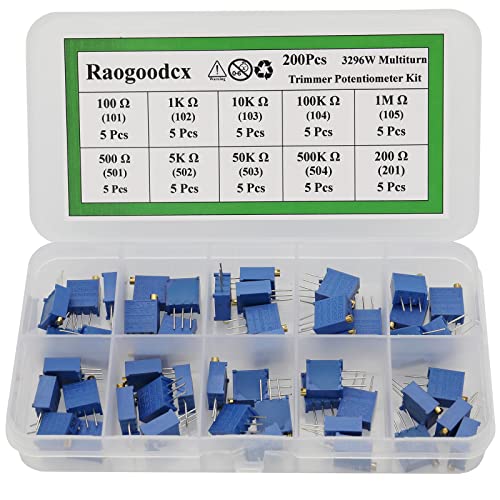 50Pcs 100 to 500K ohm 3296W Multiturn Trimmer Potentiometer Assorted Kit Variable Resistor 10 Value