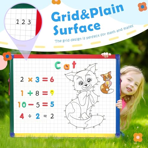 SWANCROWN Magnetic Board for Kids - Tabletop White Board for Children- 24x18 Inch Double Sided Foldable Dry Erase Board Standing with 82Pcs Alphabet Magnets Whiteboard Letters - color: ‎tabletop Whiteboard