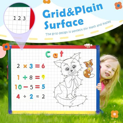 SWANCROWN Magnetic Board for Kids - Tabletop White Board for Children- 24x18 Inch Double Sided Foldable Dry Erase Board Standing with 82Pcs Alphabet Magnets Whiteboard Letters - color: ‎tabletop Whiteboard